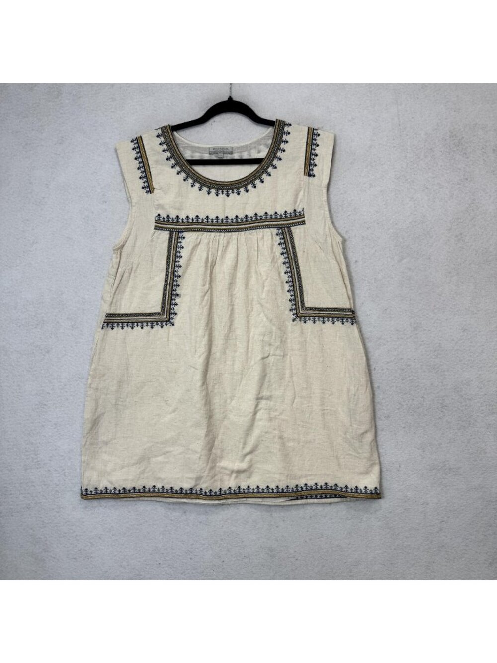 World Market Dress Womens L/XL White Embroidered Cotton Linen Shift Boho